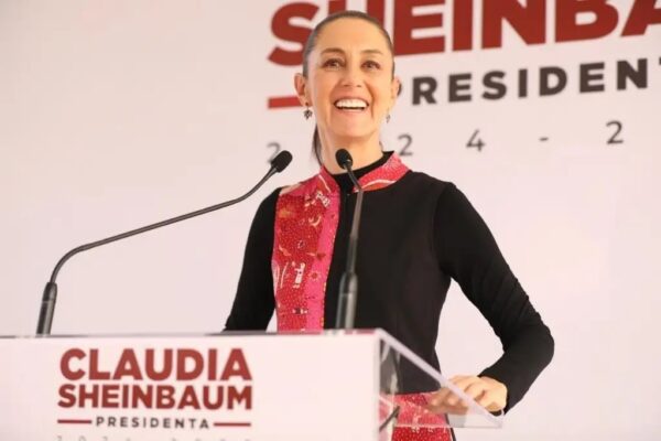 La virtual presidenta electa, Claudia Sheinbaum, durante su conferencia de prensa, realizada en la casa de transición, en la alcaldía Iztapalapa, Ciudad de México, el 22 de julio de 2024. 