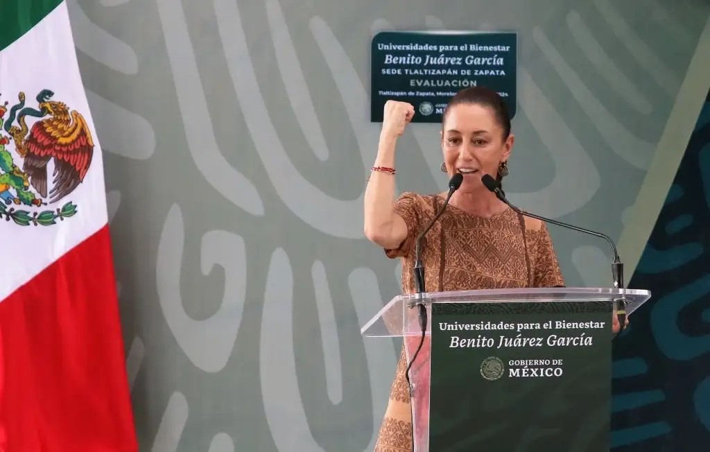 La virtual presidenta electa, Claudia Sheinbaum, durante el evento "Evaluación de las Universidades del Bienestar Benito Juárez García", en Tlaltizapán de Zapata, Morelos, el 27 de julio de 2024.