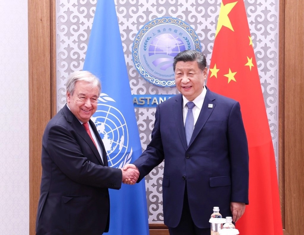 Antonio Guterres y Xi Jinping durante su encuentro.