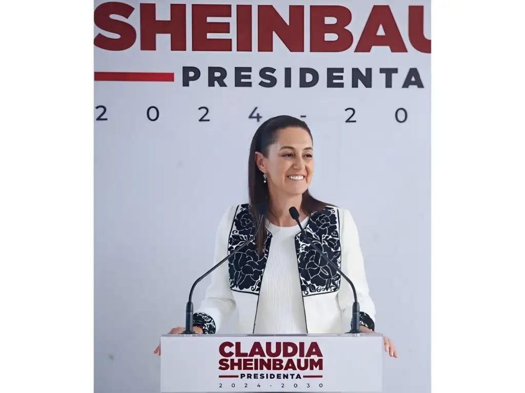 La virtual presidenta electa, Claudia Sheinbaum, durante conferencia de prensa en la casa de transición, en la Ciudad de México, el 11 de julio de 2024. 