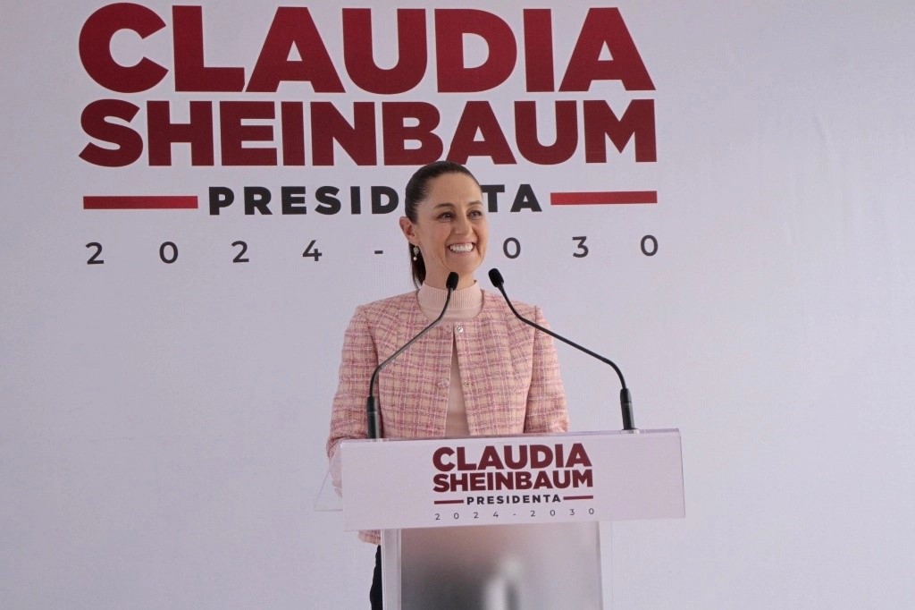 La virtual presidenta electa, Claudia Sheinbaum, ofrece conferencia de prensa, en la casa de transición, en la alcaldía Iztapalapa, Ciudad de México, el 17 de julio de 2024.