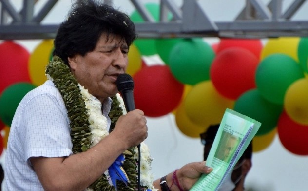 Evo Morales, ex presidente de Bolivia durante un discurso en Chapare, departamento de Cochabamba.