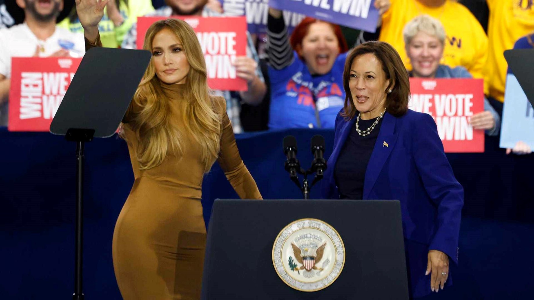 La cantante Jennifer Lopez llamó a las mujeres y a los latinos a votar por Kamala Harris en las elecciones presidenciales para tener un final de Hollywood, donde gana "la chica buena". 