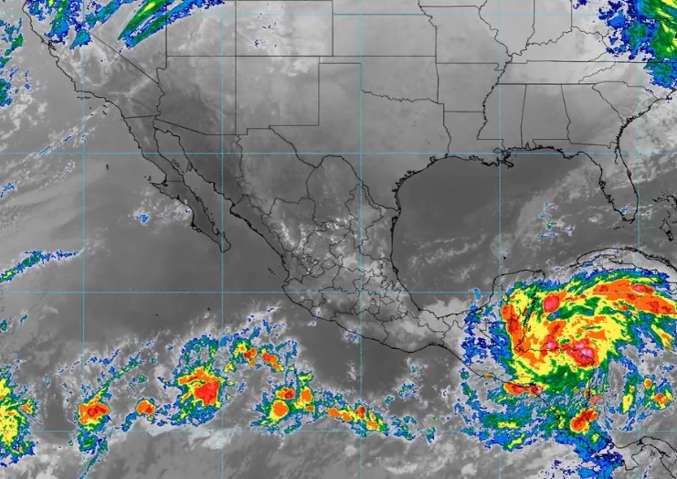 Se esperan lluvias puntuales muy fuertes en Campeche, Chiapas, Quintana Roo, Tabasco y Yucatán, durante esta noche. 