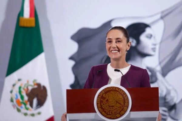 La presidenta Claudia Sheinbaum, durante su conferencia desde Palacio Nacional. 