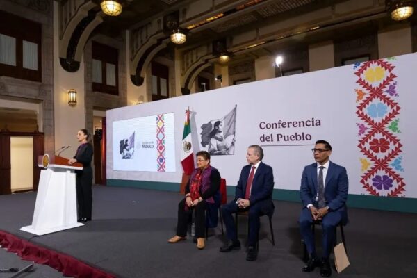 La presidenta Claudia Sheinbaum, durante su conferencia de este miércoles desde Palacio Nacional.