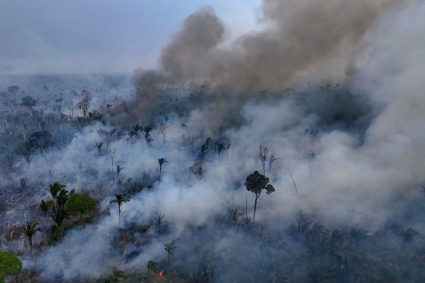 Vista aérea de un área de la selva amazónica deforestada por incendios ilegales en el municipio de Labrea, estado de Amazonas, Brasil, tomada el 04 de septiembre de 2024.