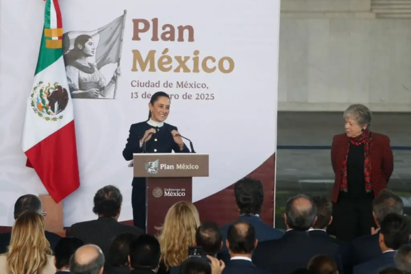 La presidenta Claudia Sheinbaum presentó el Plan México en el Museo de Antropología, en la Ciudad de México, el 13 de enero de 2025.