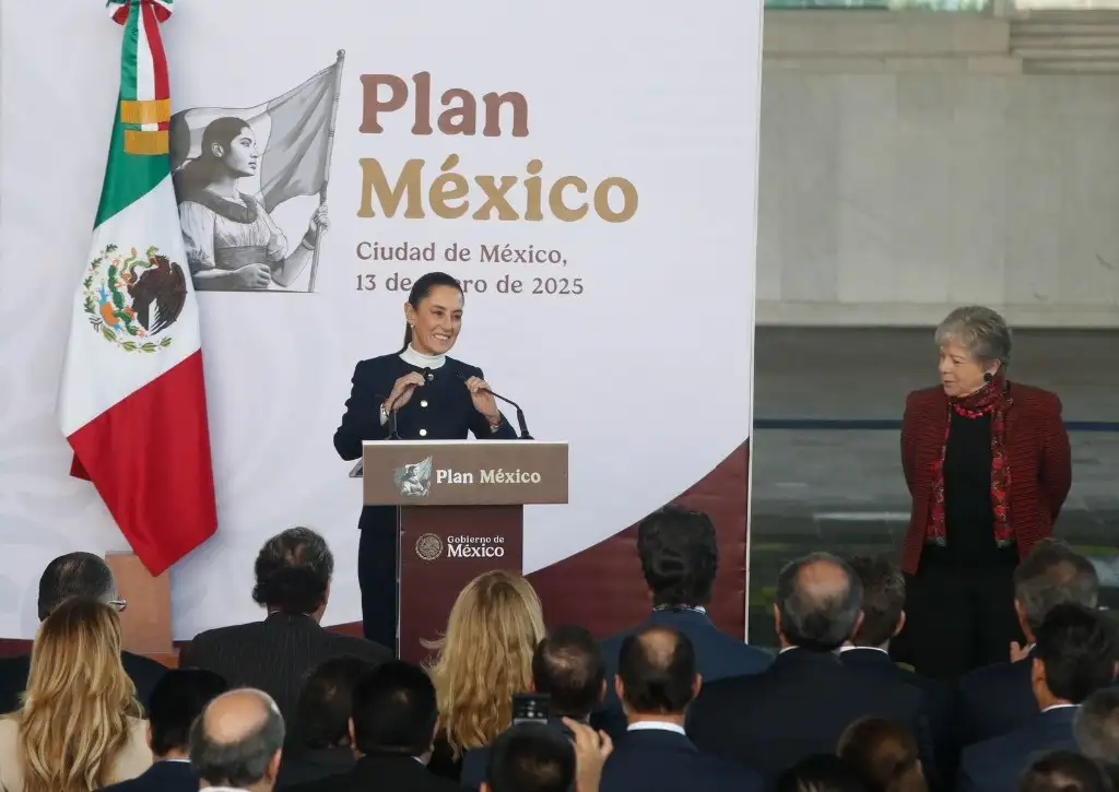 La presidenta Claudia Sheinbaum presentó el Plan México en el Museo de Antropología, en la Ciudad de México, el 13 de enero de 2025.