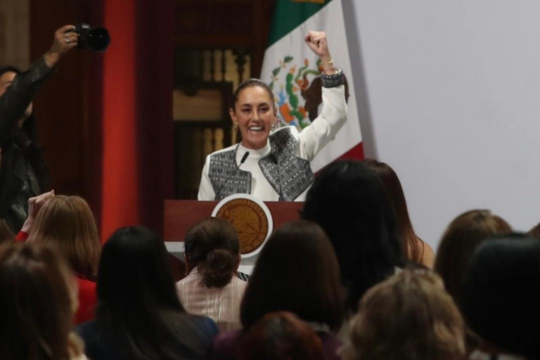 La presidenta Claudia Sheinbaum durante la Conferencia Mundial de Mujeres Parlamentarias de la UIP 2025, realizada en Palacio Nacional, en la Ciudad de México, el 14 de marzo de 2025.