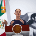 Claudia Sheinbaum Pardo, presidenta de México, durante conferencia matutina en el Palacio Nacional.