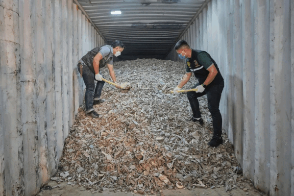 Tailandia incauta 200 toneladas de basura electrónica ilegal de EU Funcionarios tailandeses muestran desechos electrónicos importados ilegalmente desde Estados Unidos, que, según afirman, incautaron en el puerto de Bangkok.