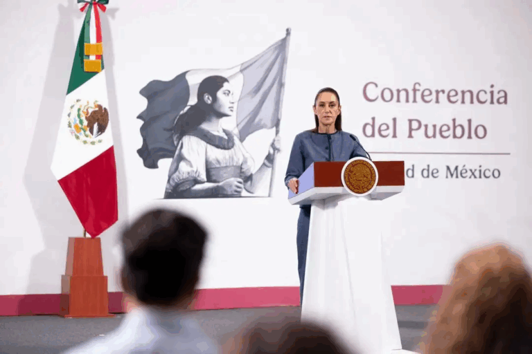 La presidenta Claudia Sheinbaum, durante su conferencia desde Palacio Nacional.