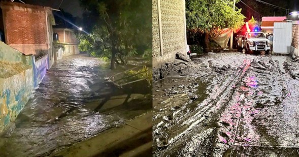 Aspectos del jueves en las colonias Culturas de México y Jacalones en Chalco, Edomex, donde viviendas de 14 calles se inundaron.