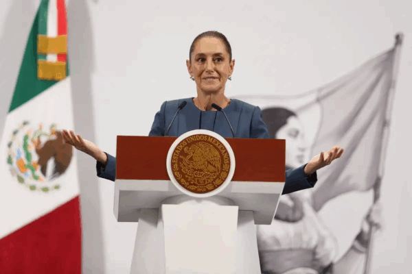 La presidenta Claudia Sheinbaum durante su conferencia en Palacio Nacional, el 20 de agosto de 2025.