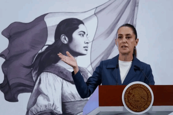 La presidenta Claudia Sheinbaum, durante su conferencia de este miércoles desde Palacio Nacional.
