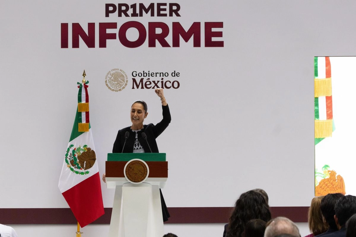 La presidenta Claudia Sheinbaum rindió su primer informe de gobierno en el Patio de Honor de Palacio Nacional, en la Ciudad de México, el 1 de septiembre de 2025.
