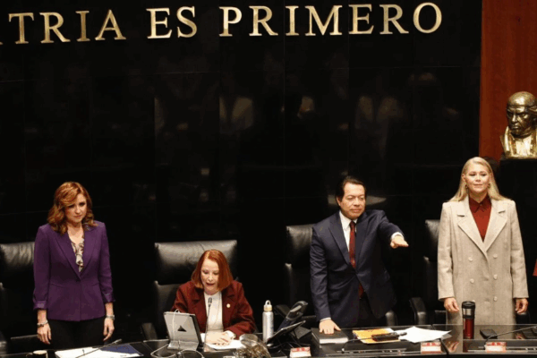 La sesión en el Senado de la República, en la que comparecerá el secretario de Educación Pública, Mario Delgado, en la Ciudad de México, el 11 de noviembre de 2025.