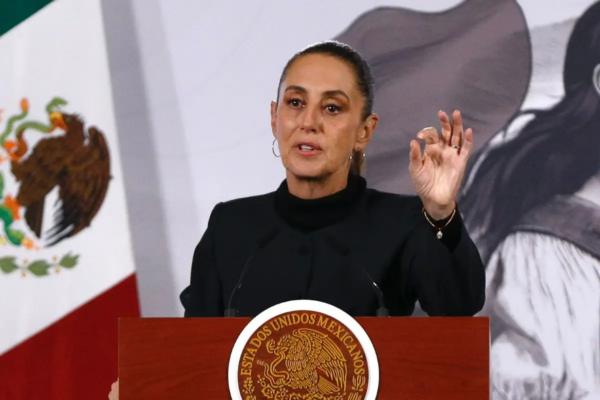 La presidenta Claudia Sheinbaum durante su conferencia presidencial matutina en Palacio Nacional en la Ciudad de México, el 21 de enero de 2026