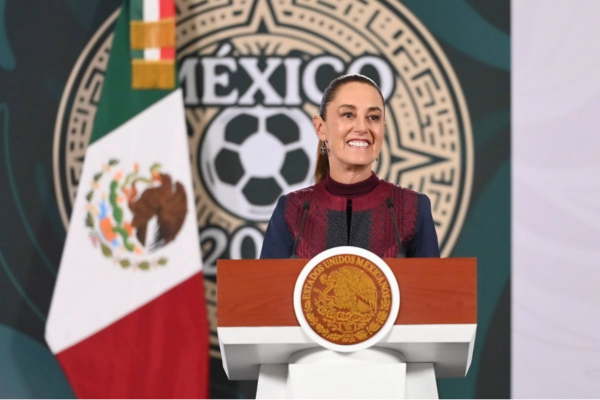 La presidenta Claudia Sheinbaum, durante su conferencia de este jueves 5 de marzo, desde Palacio Nacional.