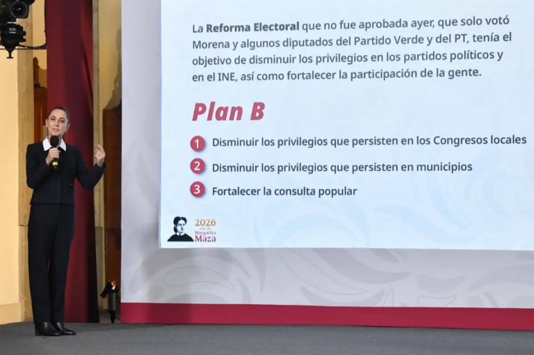 La presidenta Claudia Sheinbaum, durante su conferencia de este jueves desde Palacio Nacional.