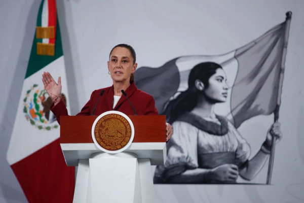 La presidenta Claudia Sheinbaum durante su conferencia matutina en Palacio Nacional, Ciudad de México, el 17 de marzo de 2026.