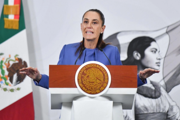 La presidenta Claudia Sheinbaum, durante su conferencia desde Palacio Nacional.