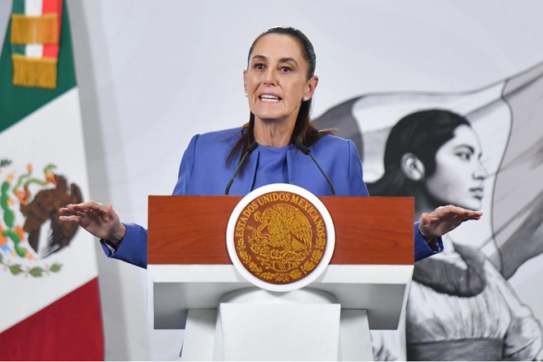 La presidenta Claudia Sheinbaum, durante su conferencia desde Palacio Nacional.