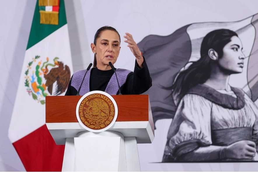 La presidenta Claudia Sheinbaum, durante su conferencia de este jueves desde Palacio Nacional. 