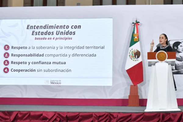 La presidenta de México, Claudia Sheinbaum Pardo, durante su conferencia matutina en Palacio Nacional, en la Ciudad de México, el 7 de mayo de 2026. 