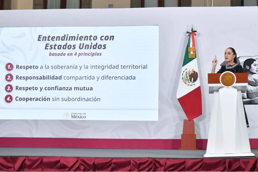La presidenta de México, Claudia Sheinbaum Pardo, durante su conferencia matutina en Palacio Nacional, en la Ciudad de México, el 7 de mayo de 2026. 