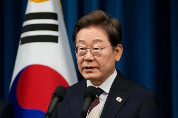 El presidente de Corea del Sur, Lee Jae-Myung, durante una conferencia en Seúl, en imagen de archivo.