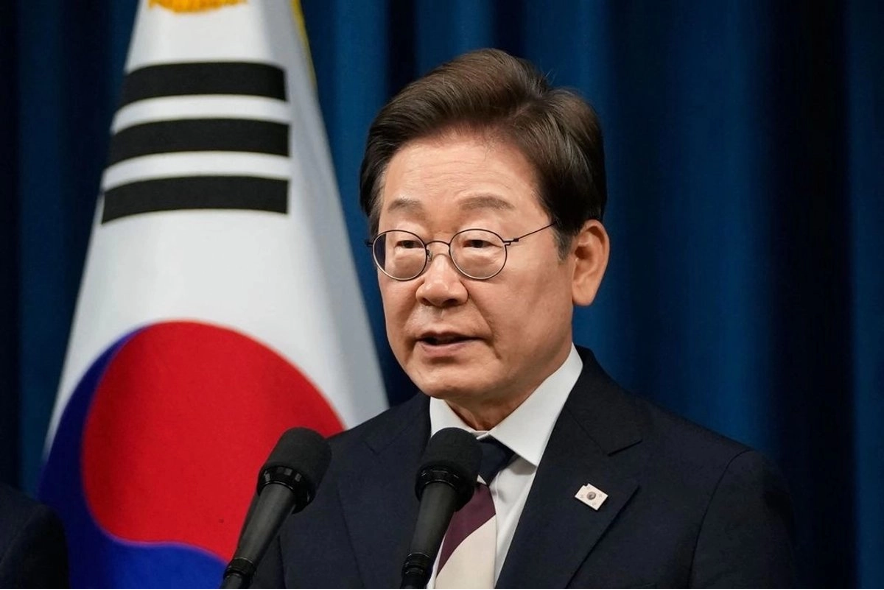 El presidente de Corea del Sur, Lee Jae-Myung, durante una conferencia en Seúl, en imagen de archivo.
