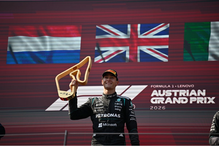 El británico George Russel, piloto de la escudería Mercedes, se impuso en el GP de Austria, en el circuito de Spielberg, el 28 de junio de 2026.