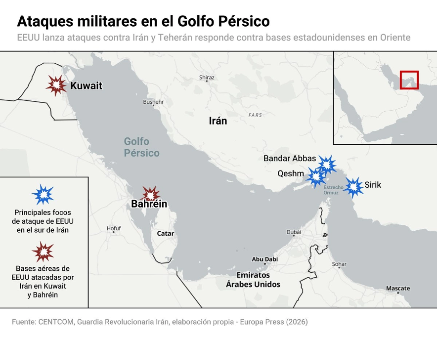 La Guardia Revolucionaria de Irán ha afirmado haber "destruido" 85 instalaciones militares estadunidenses ubicadas en Bahréin y Kuwait, así como derribado un dron tipo MQ-9 "enemigo", tras la oleada de ataques que el Ejército de Estados Unidos ha lanzado en la noche de ayer.