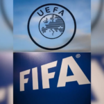 Esta composición de imágenes de archivo, muestra el logotipo de la UEFA en la sede del organismo en Nyon, y el logotipo de la FIFA en la Cumbre Ejecutiva de Futbol de la FIFA en Estambul. La UEFA, organismo rector del futbol europeo, anunció que mantendría su boicot a las Copas del Mundo masculina y femenina de 2026, a pesar de que la FIFA retiró el plan para abrir sus competiciones a la inversión privada. 