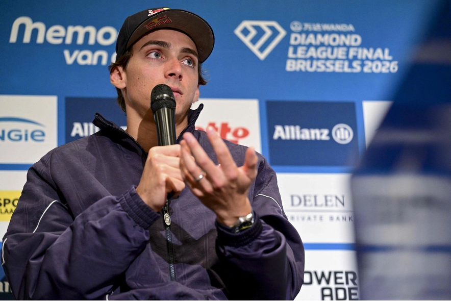 El saltador de pértiga sueco Armand Duplantis ofrece una rueda de prensa previa a la 50.ª edición del Memorial Van Damme, evento de atletismo que se celebrará en Bruselas el 3 de septiembre de 2026.